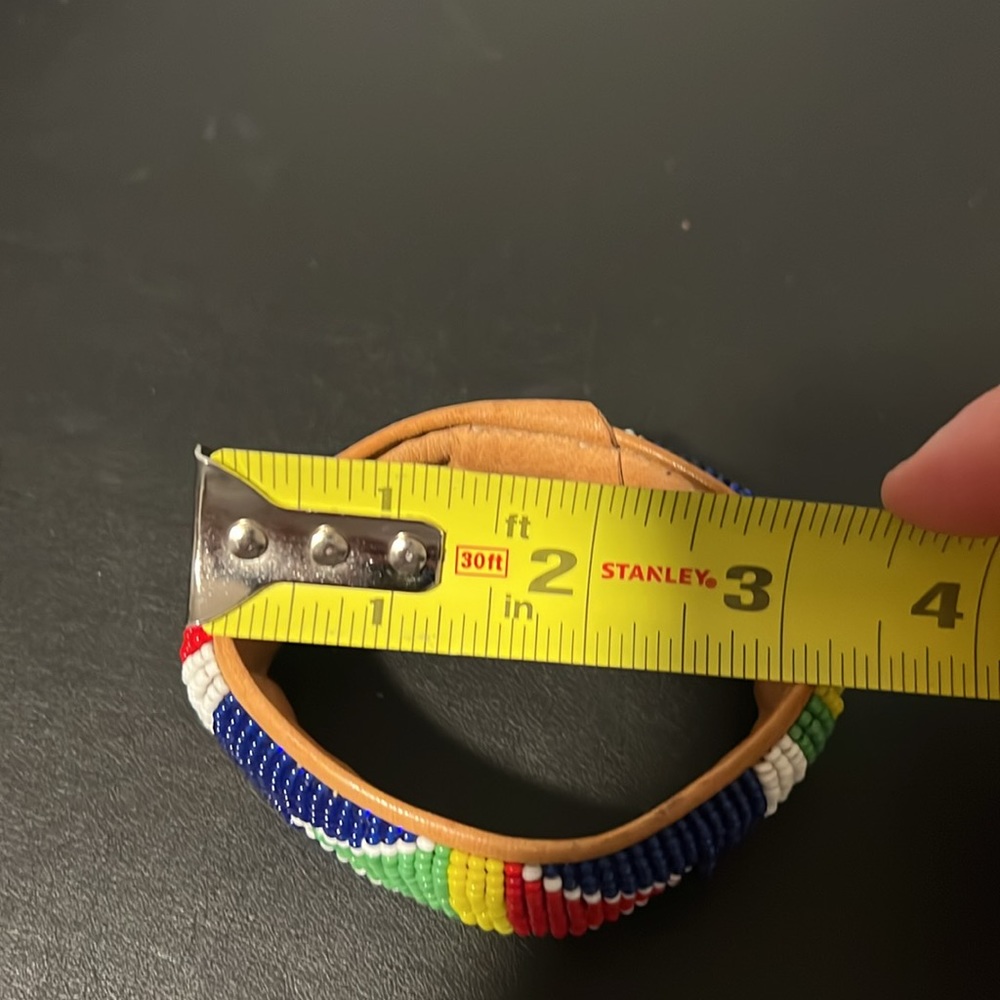 Colorful Beaded Bracelet with Tan Leather Interior - Picture 9 of 9